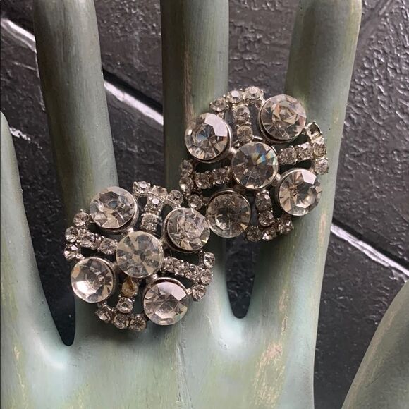 Vintage Statement Rhinestone Cluster Earrings w/SS Patent pushback pins, Stamped - Picture 1 of 4